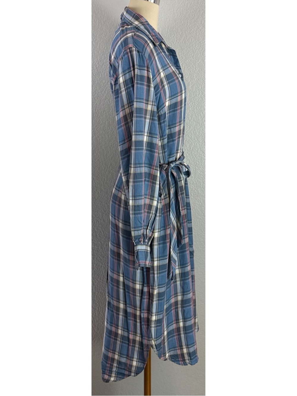 Lauren Ralph Lauren LRL Women’s Shirtdress Blue Pink Gray Plaid Flannel size 12 - Picture 4 of 15